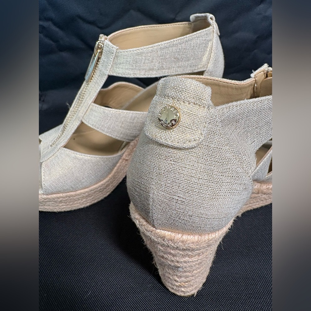 Michael Kors Damita Linen Beige Wedge Sandals - Picture 7 of 11